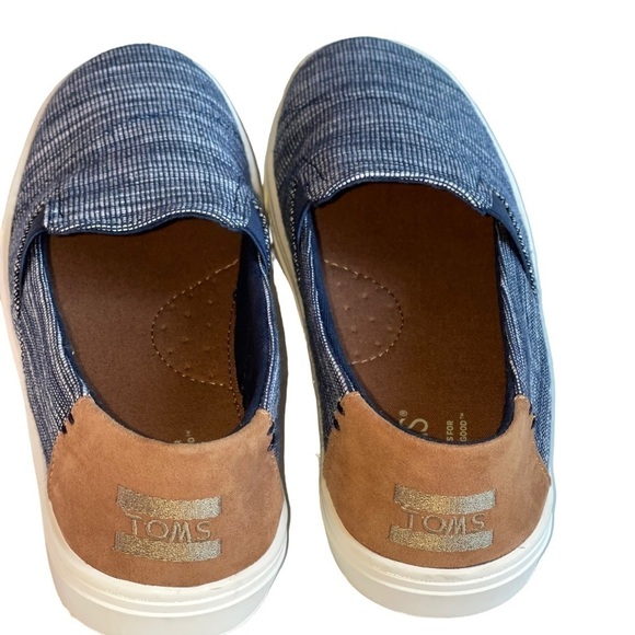 Toms Size 6 youth boys Luca Navy striped chambray slip on shoes New - Picture 5 of 9